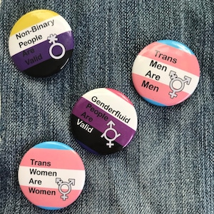 Trans Pride 1.5&quot; Pin Button with Queer Flag Background