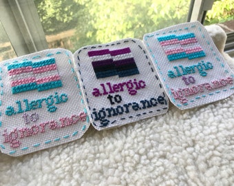 Allergic to Ignorance Patch | Queer Pride | LGBT Pride | Queer Flag Handmade Cross Stitch Patch