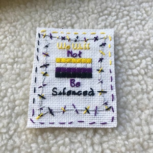 We Will Not Be Silenced Patch Queer Pride Handmade LGBT Flag Cross Stitch Patch image 5