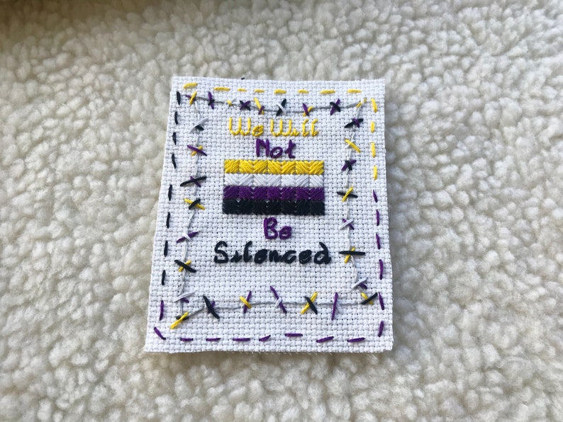 We Will Not Be Silenced Patch Queer Pride Handmade LGBT Flag Cross Stitch Patch image 5