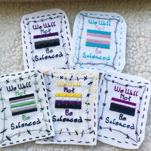 We Will Not Be Silenced Patch Queer Pride Handmade LGBT Flag Cross Stitch Patch image 1