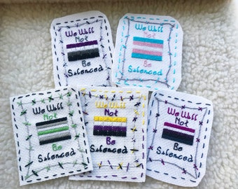 We Will Not Be Silenced Patch | Queer Pride | Handmade LGBT Flag Cross Stitch Patch