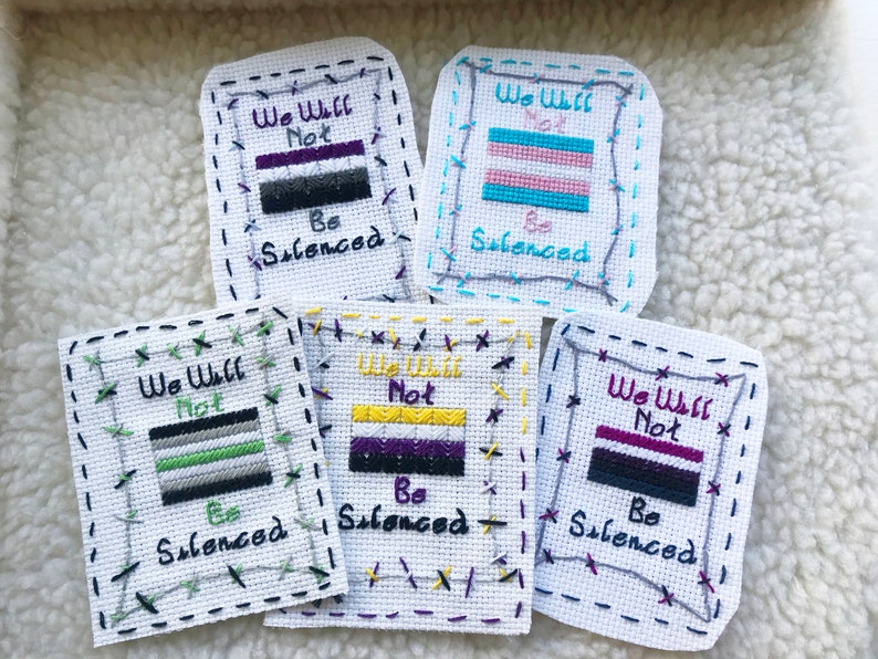 We Will Not Be Silenced Patch Queer Pride Handmade LGBT Flag Cross Stitch Patch image 1