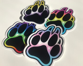 Queer Pawprint Transparent Vinyl Stickers 3 x 2 inch