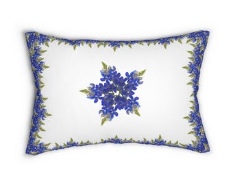 Lumbar Pillow, texas bluebonnets in a star design, Home Decor Accent Cushion, Texas Flower Floral Throw Pillow, Decorative Couch Pillow,