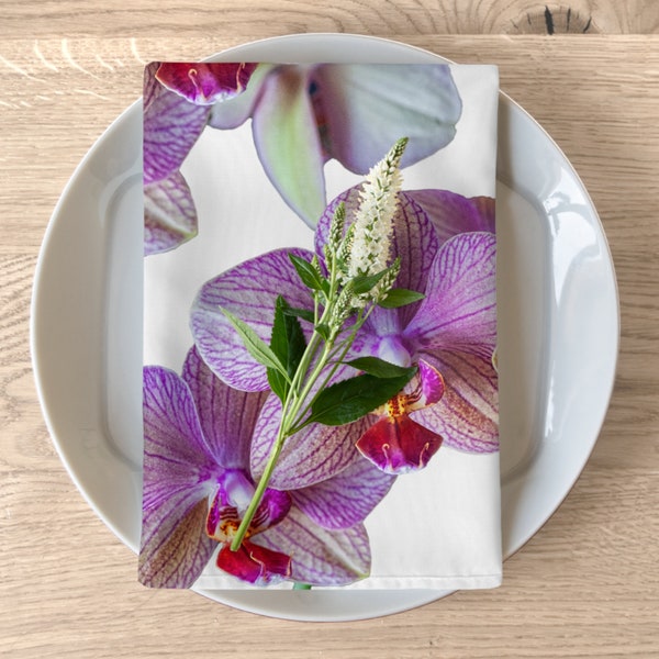 Blooms of Elegance Pink Orchids Adorning Napkins Set of 4   Elegant Table Decor Dinning Deco Special Occasion