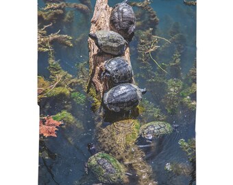 Baby Swaddle Blanket - Cute Turtle on a Log Design, Gender Neutral Baby Shower Gift, Newborn Photo Prop, Safari Nursery Decor, Animal Lover