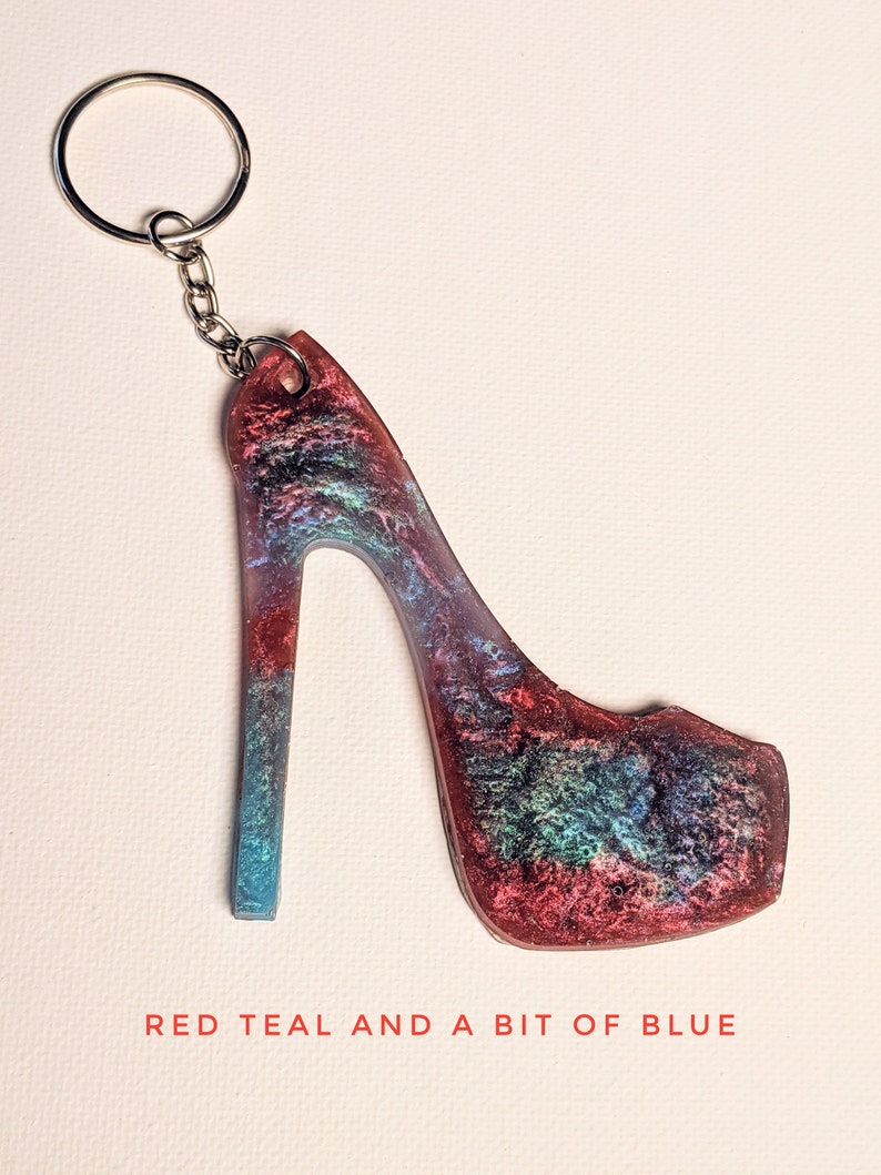 A fun coulorful high heel resin shoe keychain Functional Art that can be taken with you.