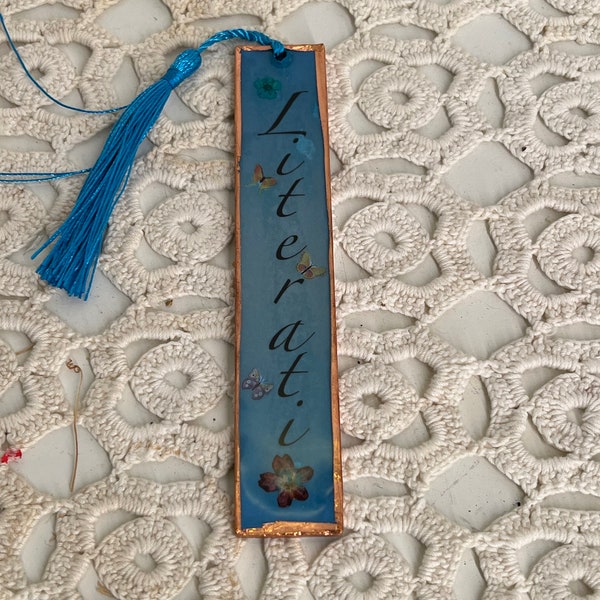 Literati bookmark with real pressed flower