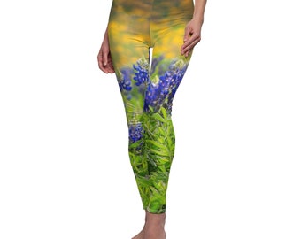 Texas Bluebonnets Casual Leggings Made in USA Long Tall
