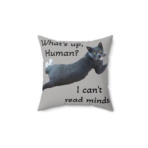 Whimsical Cat Pillow, Fun Cat Decor, Pet Lover's Gift, Funny Home Accent, Cute Animal Throw Pillow, Grey Cat Cushion