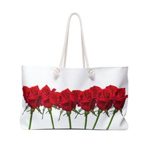 Crimson Elegance Weekender Bag, 12 Red Roses Photography Tote