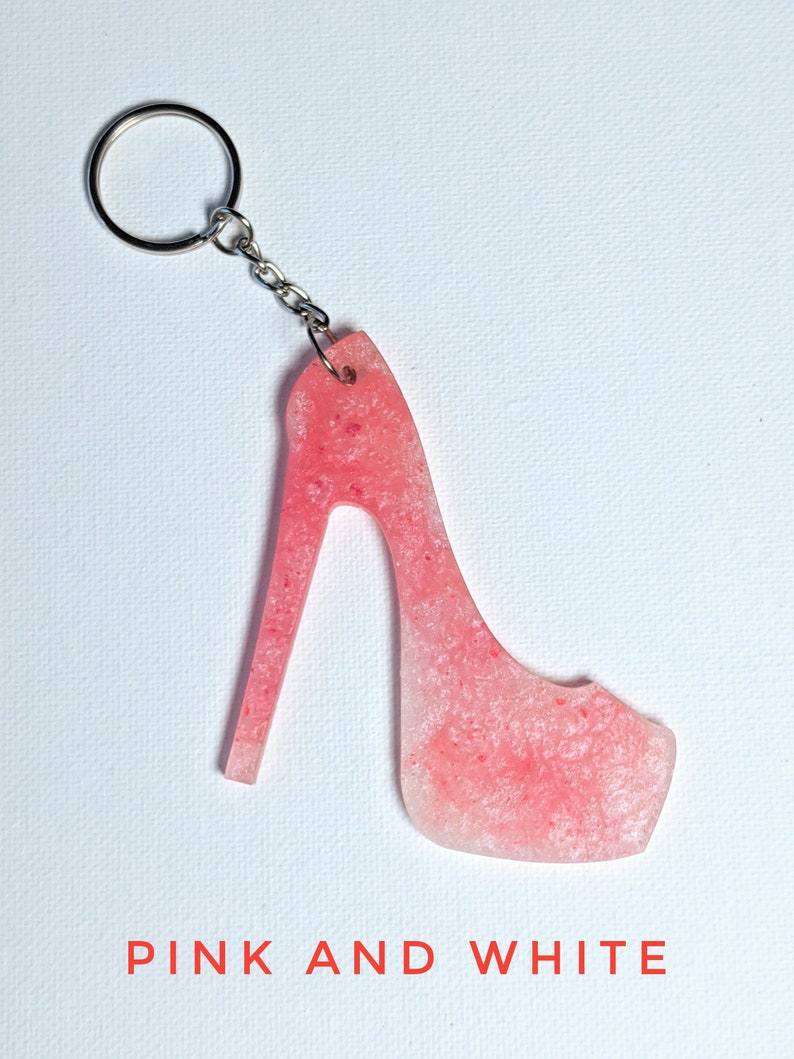 A fun coulorful high heel resin shoe keychain Functional Art that can be taken with you.