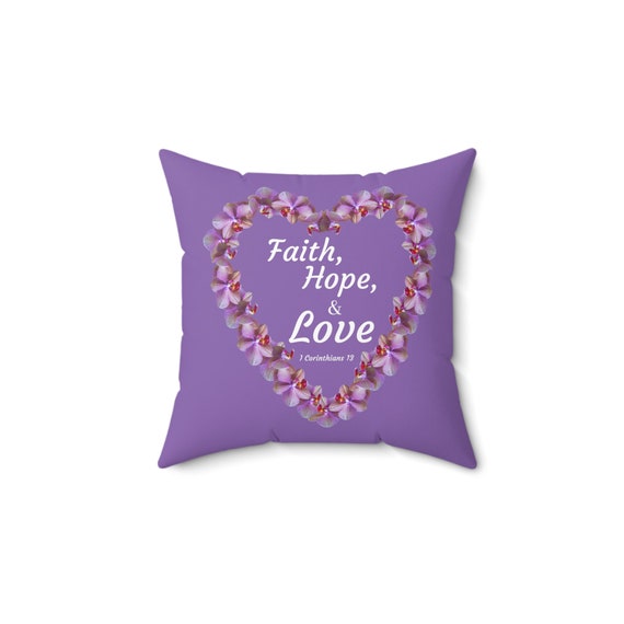 Purple Orchid Heart Faith Hope Love Spun Polyester Square Pillow