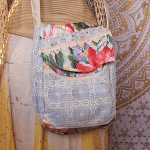shabby chic cross body handbag, boho handbag, fabric lace handbag, boho fabric purse, custom designed purse, shabby lace purse, boho handbag