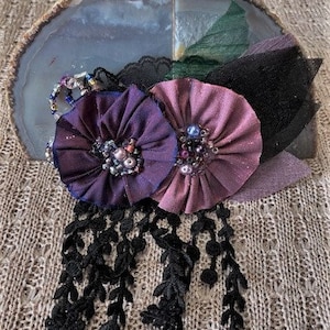 Ribbon fabric flower brooch, fabric corsage,  custom designed, textile art wear, MADE IN USA, vintage style, fast ship, wearable art
