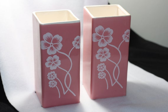Reduced Set Of Matching Square Shaped Ceramic Vases Pink Etsy