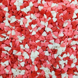 Red, white & pink heart sprinkle shape-edible sprinkles