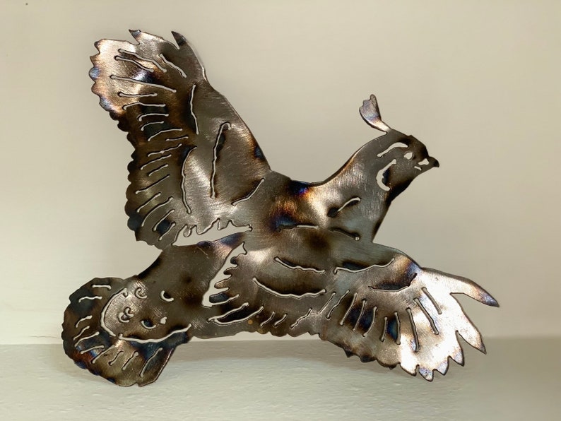 Flying Quail Metal wall art quail Etsy