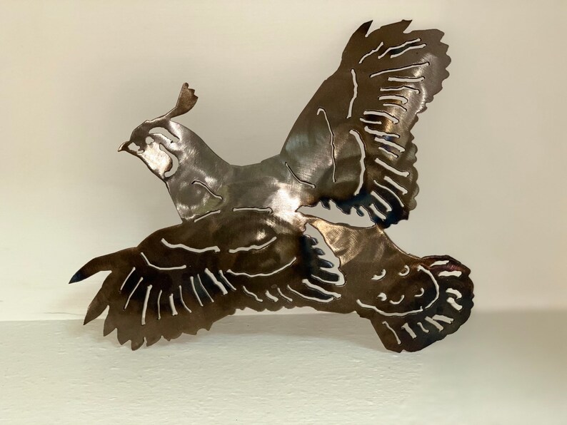 Flying Quail Metal wall art quail | Etsy