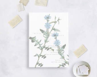 VINTAGE FLORAL Blue Blooms Vellum Overlay Wedding Stationery