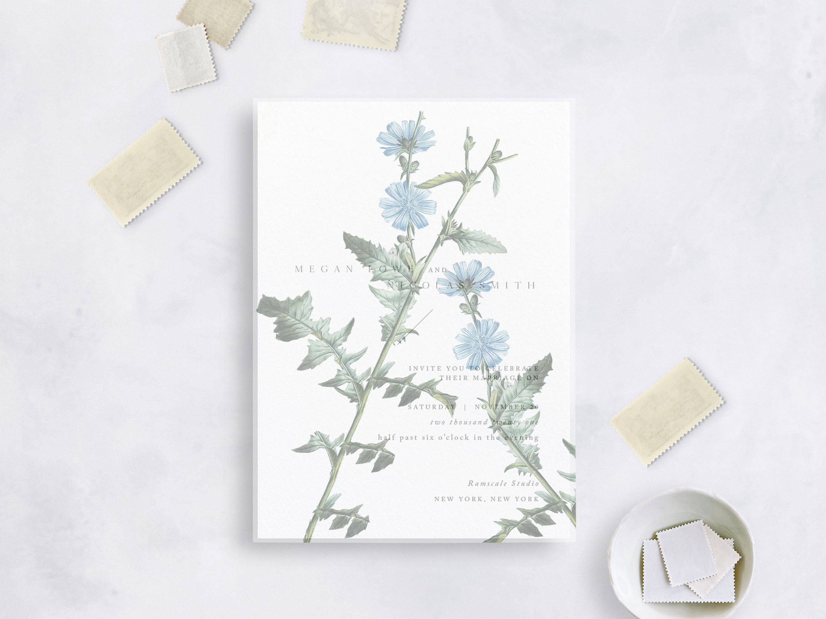 VINTAGE FLORAL Blue Blooms Vellum Overlay Wedding Stationery Etsy