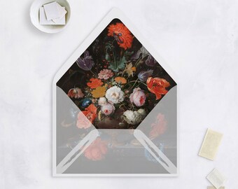 VINTAGE FLORAL Bold Arrangement A7 Envelope Liner Wedding Stationery, Botanical Event Envelope Liner, Vintage Painting