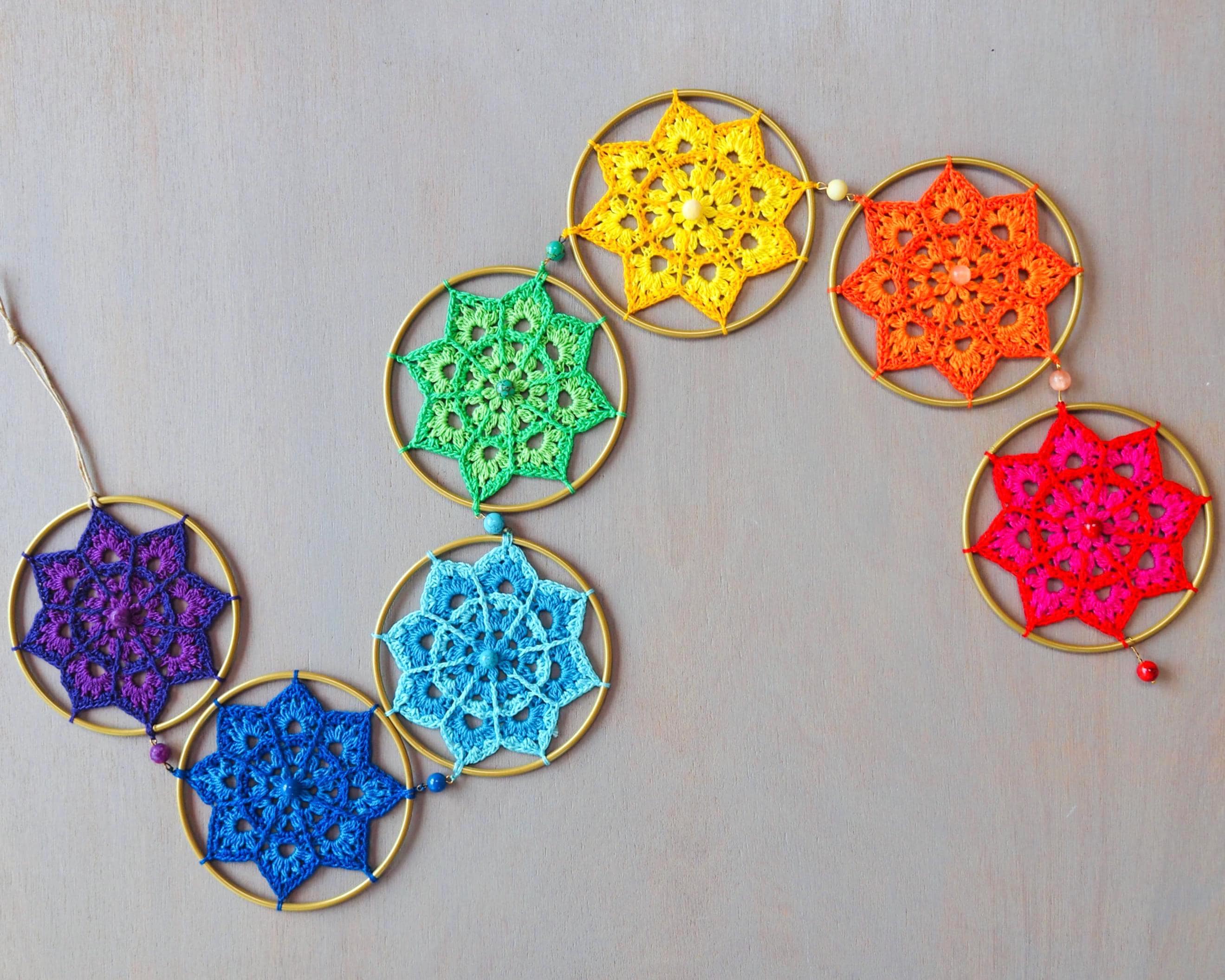Chakra Flower Mandala Crochet Pattern (PDF): Boho Wall Hanging