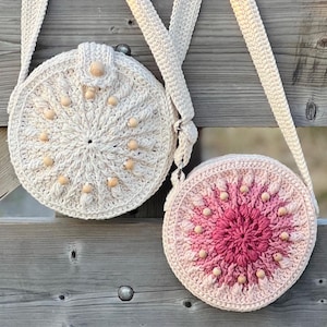 Patroon gehaakte mandala-tas, boho-zelfstudie ronde portemonnee, geavanceerde pdf-download