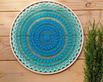 Blue shades  large mandala, crochet  mandala, boho mandala