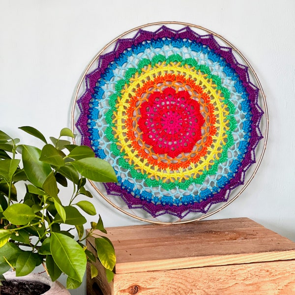 Mandala Crochet PATTERN, RAINBOW Mandala 35 cm