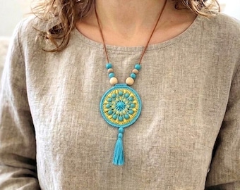 Crochet Mandala Necklace Pattern, Boho Chic Jewelry Tutorial (PDF Download)