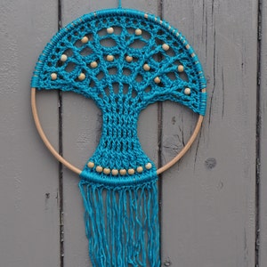 Tree of Life Wall Hanging, dreamcatcher blue. Blue wall decoration, yoga decoration, boho wall hanging, meditation, mindfulness decoration image 1