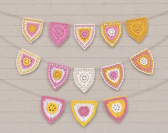 Crochet Petalpop Garland Pattern, Textured Bunting, PDF Download, Party Home Decor