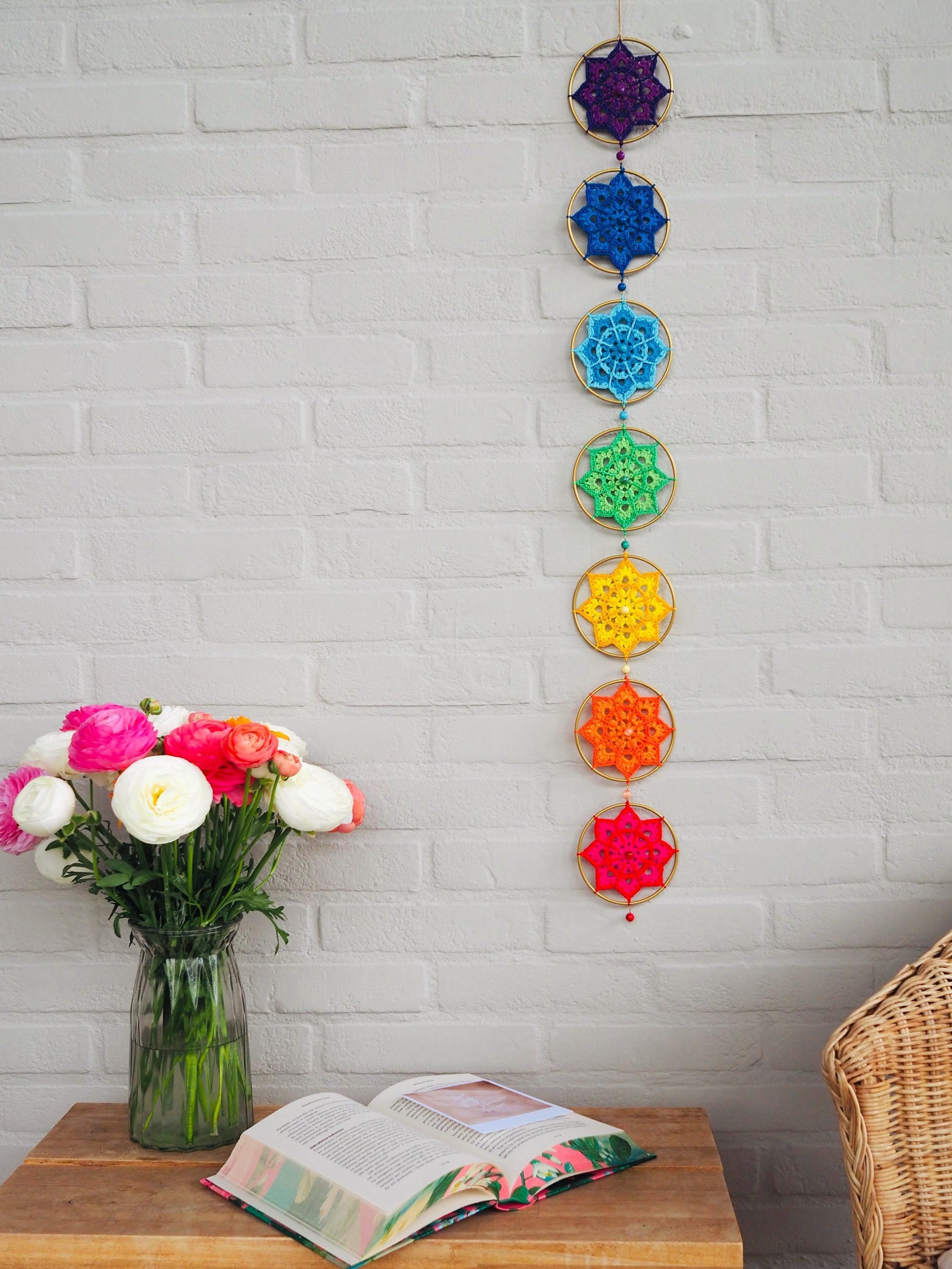 Chakra Flower Mandala Crochet Pattern (PDF): Boho Wall Hanging