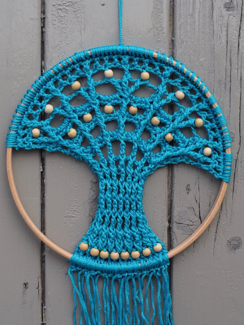 Tree of Life Wall Hanging, dreamcatcher blue. Blue wall decoration, yoga decoration, boho wall hanging, meditation, mindfulness decoration image 5