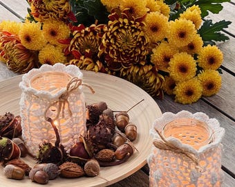 Stella Candle Holders Crochet Pattern: Lace & Bobble Home Decor (PDF Download)