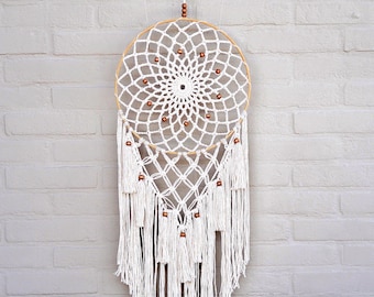 Patrón de macramé a crochet INESAJ Atrapasueños, tutorial para tapiz de pared estilo boho (descarga en PDF)