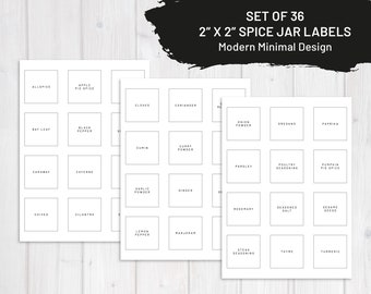 Modern Minimal Spice Jar Labels | Set of 36 2x2" Labels | Fits Avery Labels | Digital Download