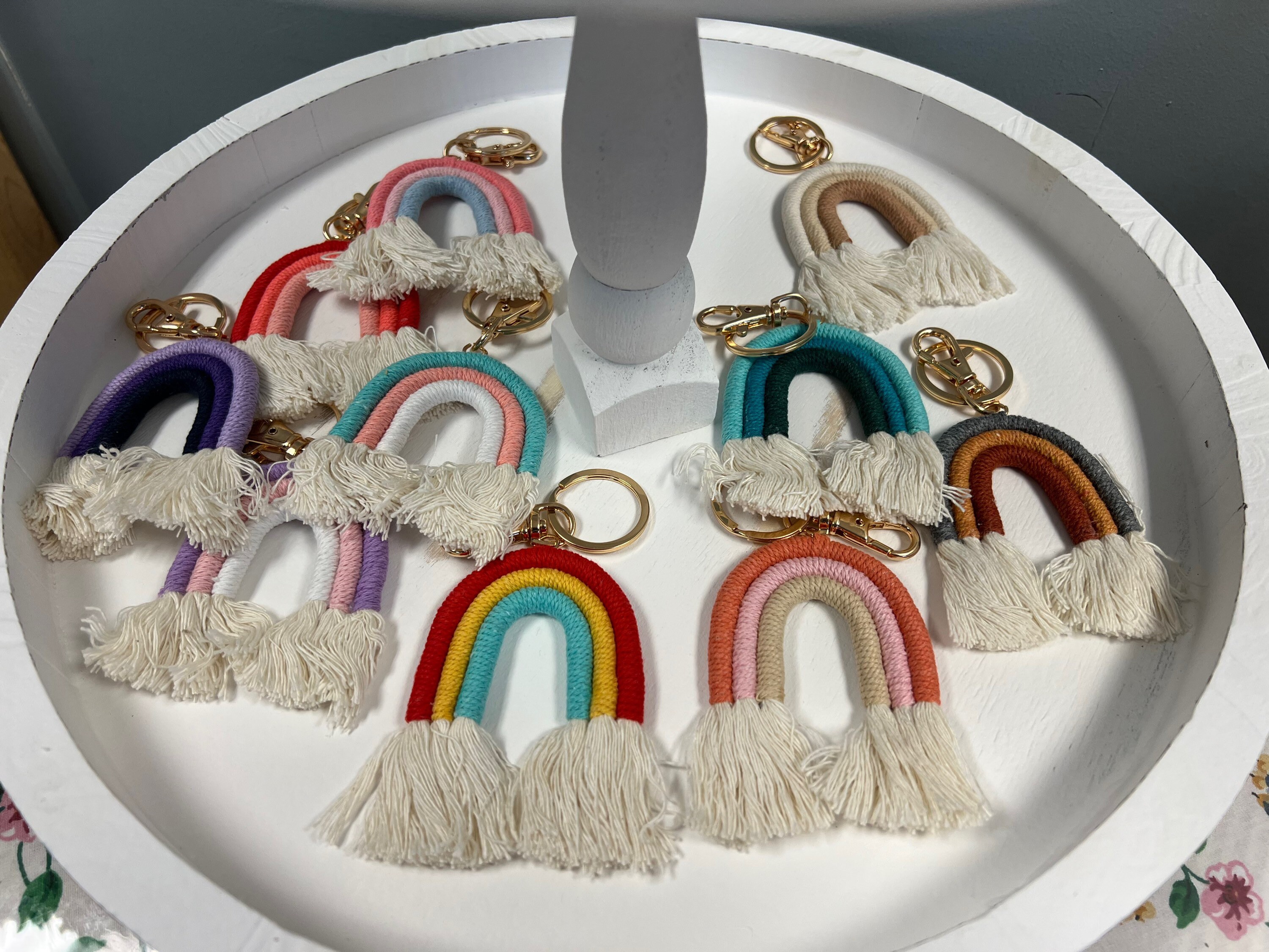 Weaving Keychains Mini Rainbow Keychain / Macrame Weaving /rainbow Tassel Keychains / Car ...