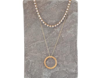 Gold Glasses Lanyard with Swarovski Crystals - Layered Ring Holder Necklace, Luxury Gift