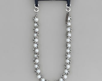 Pearl Phone Strap with Chunky Silver Chain – Statement Wrist Phone Charm & Bag Accessory