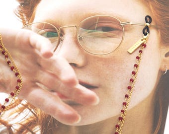 Ruby Red Glasses Chain | Swarovski Crystal Eyewear Strap | Convertible Necklace