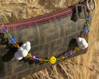 Swarovski Crystal Bag Charm - Smiley Cloud Purse Accessory, Multicolor Handbag Pendant