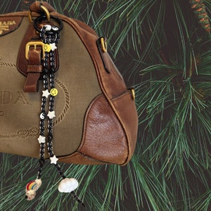 Black Beaded Bag Charm: Y2k Rainbow Purse Pendant