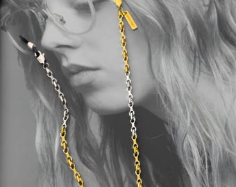 Two Tone Glasses Chain | Gold Silver Bike Link Eyewear Strap | Minimalist Unisex Necklace