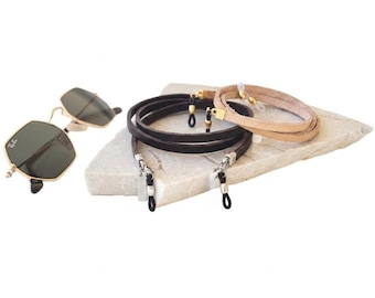 Leather Sunglass Strap: Unisex Minimalist Glasses Chain in Beige Brown & Black