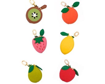 Fruit Leather Coin Purse - Small Zipper Wallet - Fruit Bag Charm Keychain - Gift for Her