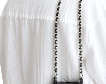 Silver Phone Chain Leather Strap - Shoulder or Neck Phone Lanyard