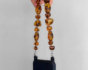 Tortoiseshell Beaded Bag Charm – Chunky Phone Strap, Handbag Accessory, Keychain